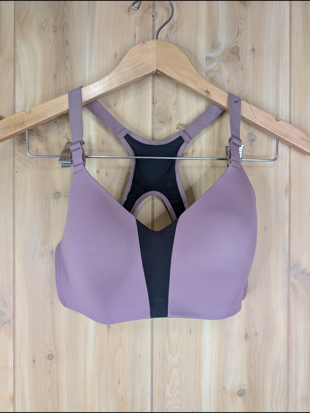 Nike Racerback Sports Bra in Dusty Mauve with Black Panel